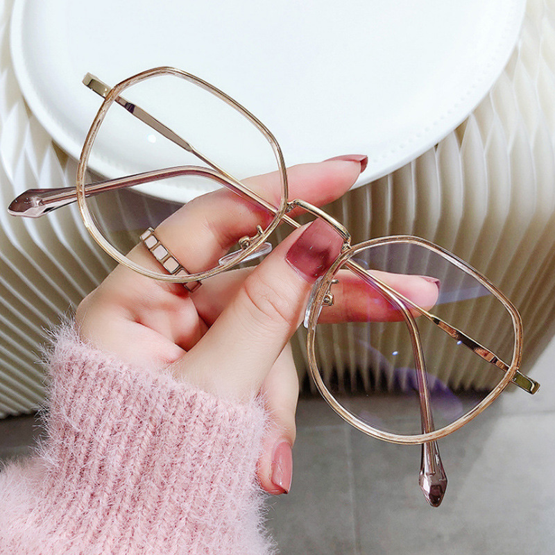 Korean Metal Anti Radiation Eyeglasses Retro Polygon Frame for Women Men