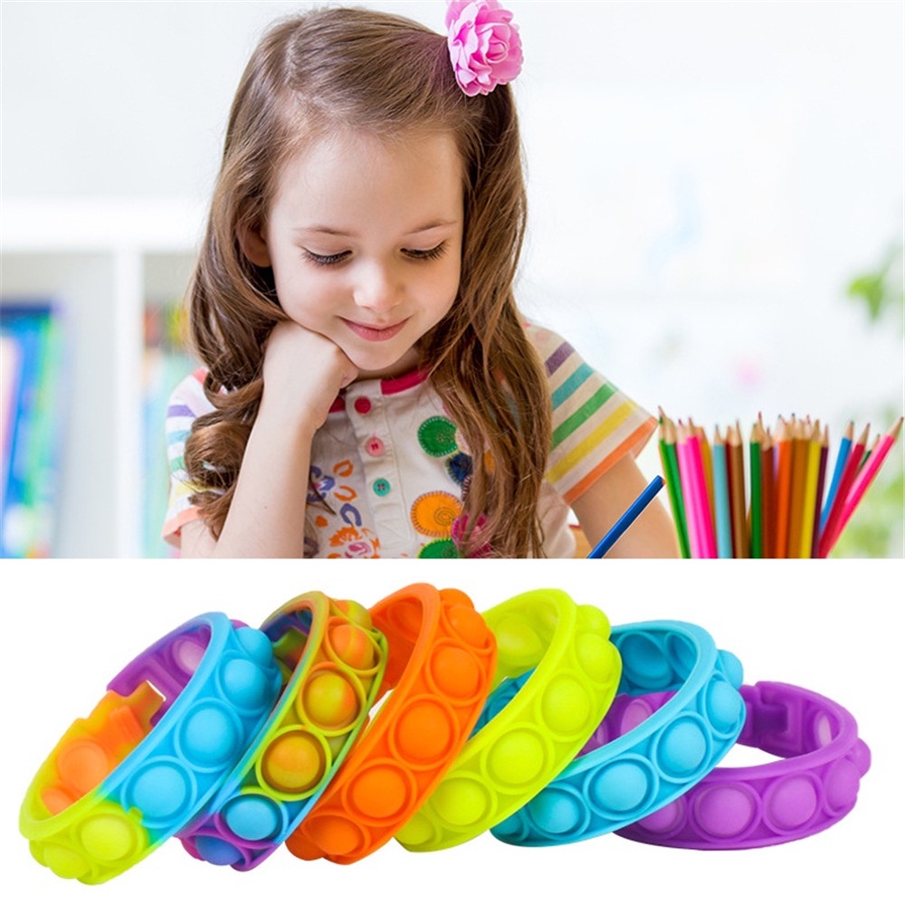 POP IT Fidget Toy Gelang Teka-teki Anak Dekompresi Jari Gelembung Musik Mainan Warna Gelang Silikon