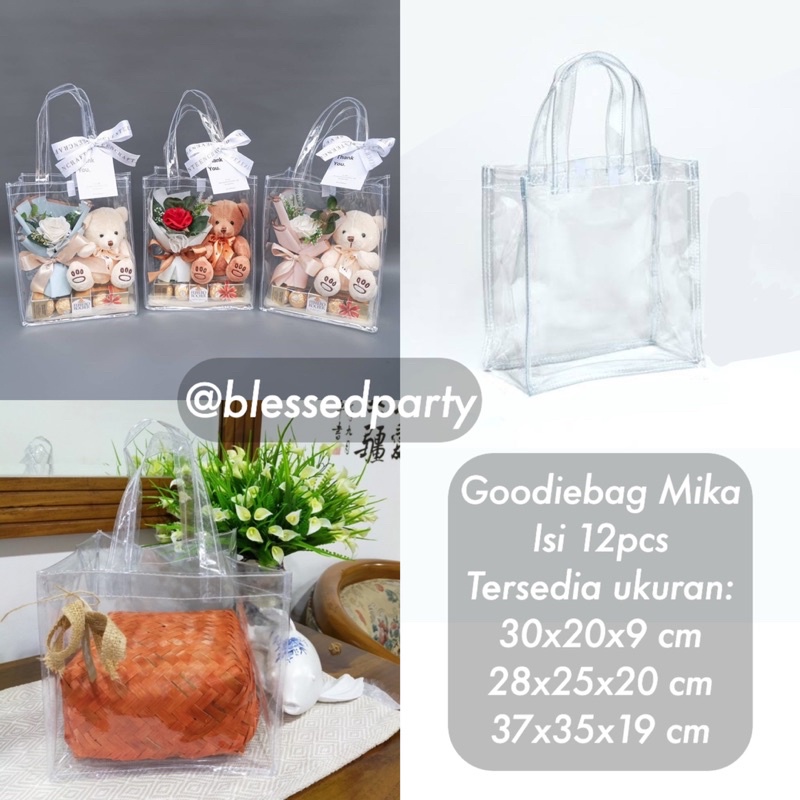 

ANTI JEBOL isi 12 Goodiebag Mika Bening Premium | Tas Bening | Tas Mika | Goodiebag Transparant | Tas Hampers Bening | Tas Mika Polos | Tas Jinjing Transparant| Totebag Bening | Tas Pvc