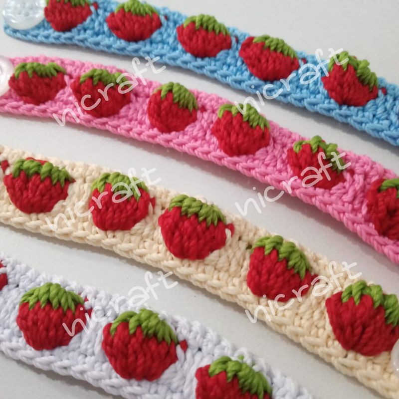 konektor masker rajut strawberry lucu banget, SEBELUM ORDER BACA DESKRIPSI TERLEBIH DAHULU YA