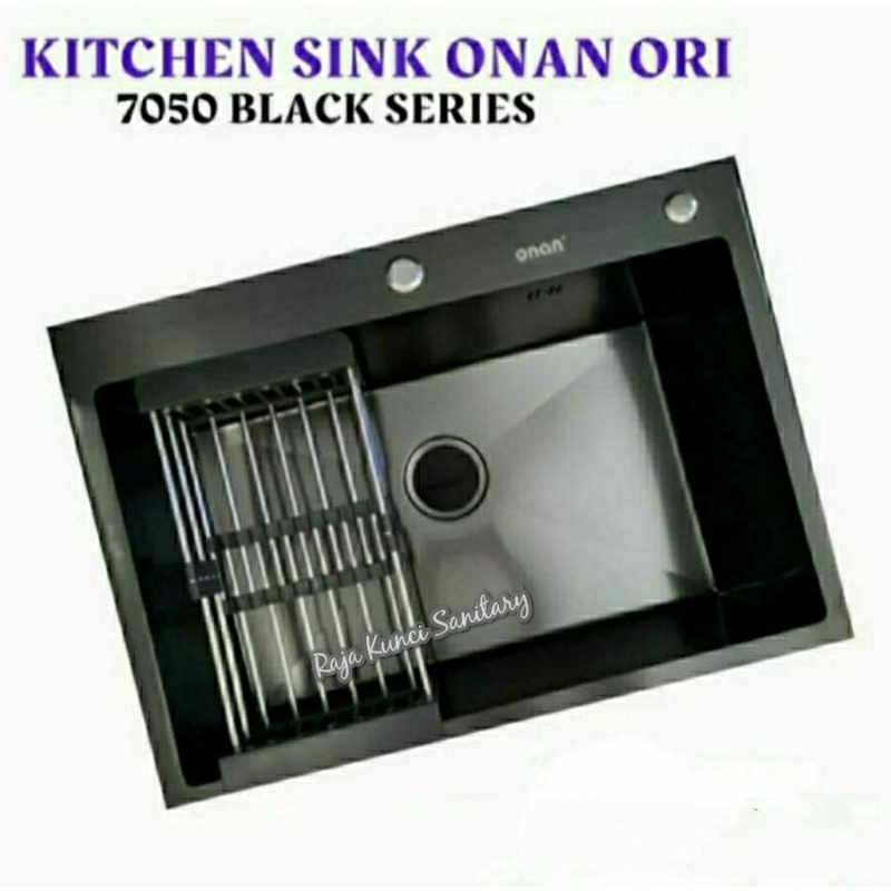 ONAN Kitchen Sink 7050 1 Lubang Stainless Hitam Black/Paket Lengkap Kitchen Sink ONAN 7050 Stainless Hitam Black