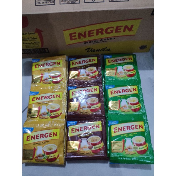 

SEREAL ENERGEN VANILLA / COKELAT / KACANG HIJAU SACHET 34 gr (ECER)