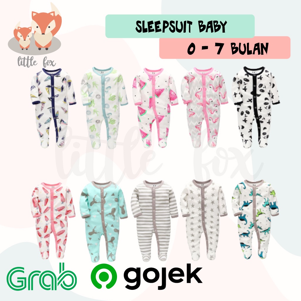 SLEEPSUIT / PIYAMA TIDUR BAYI / BAJU TIDUR BABY KIDS MATERIAL KATUN POLOS GARIS KAKI TUTUP