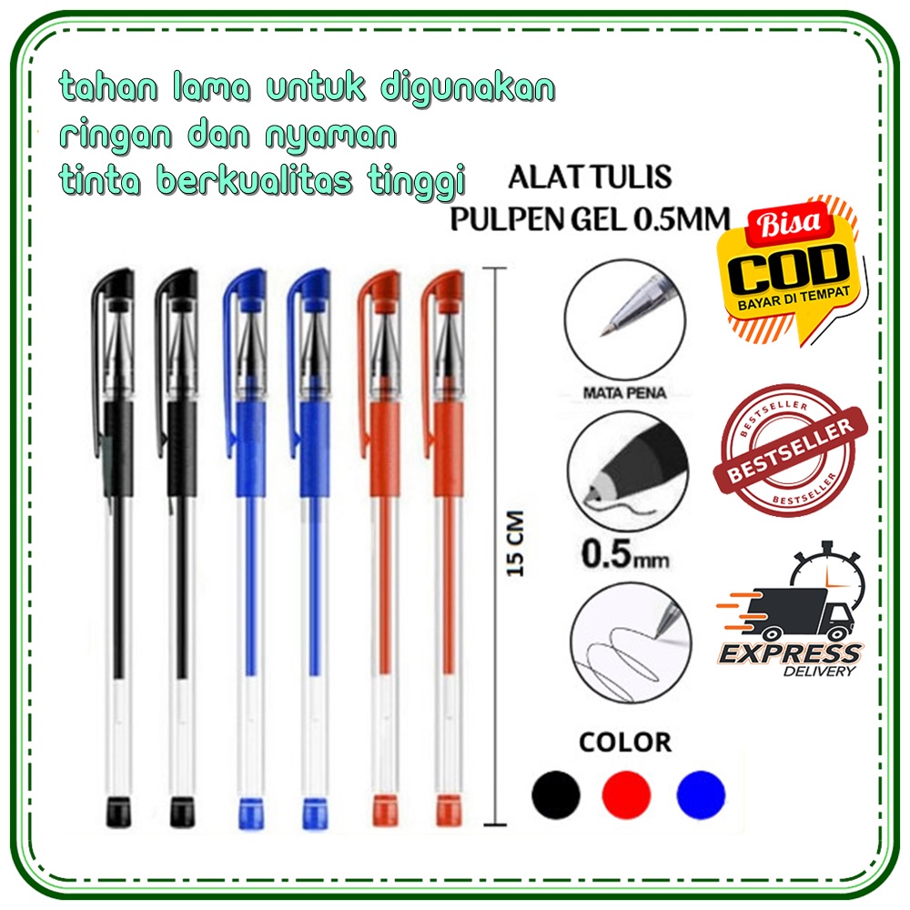 

Pulpen Gel Ink Warna Hitam / Biru / Merah Pen 0.5mm Alat Tulis Tinta Pena Gel Standart Bullet Tip