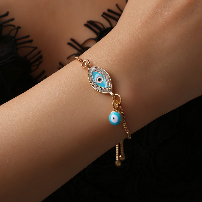 Personalized Flashing Rhinestone Demon Eye Bracelet Temperament Ethnic Style Single Layer Chain Bracelet