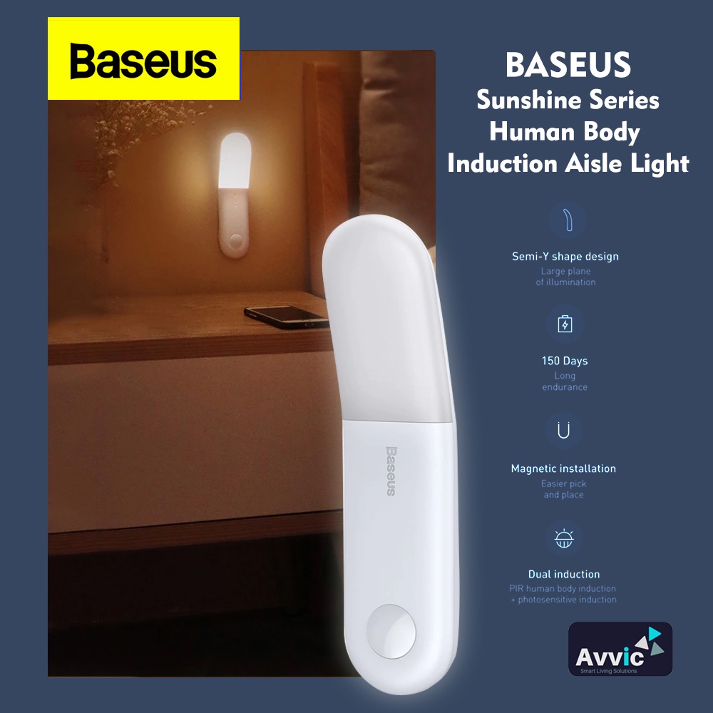 BASEUS Lampu Tidur Darurat Dinding Otomatis Aisle Sunshine Night Light Sensor Human Body