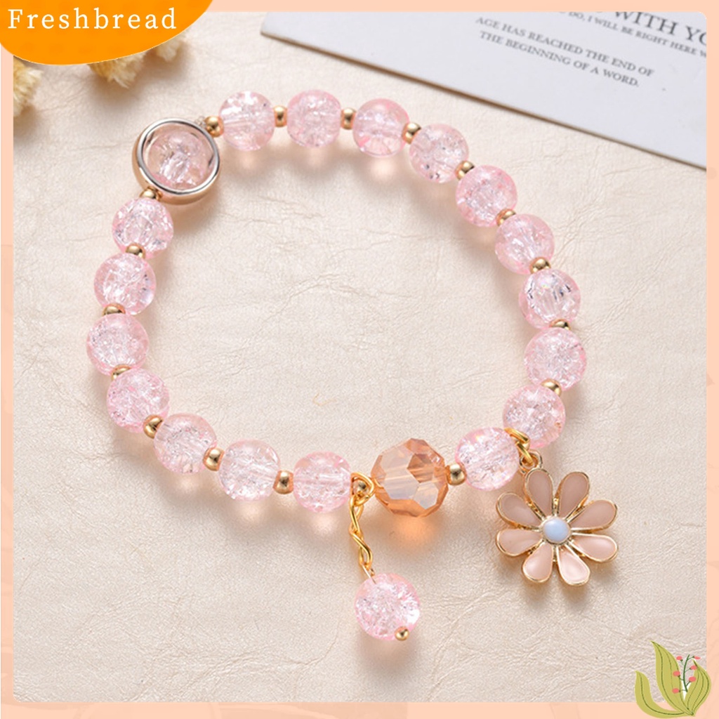 [TERLARIS]Girl Marguerite Glass Flower Dangle Beads Bangle Bracelet Jewelry Accessory for Valentine Day