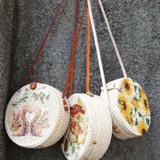 

Tas rotan bali lukis - decoupage