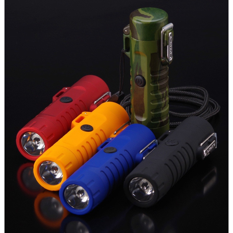 Korek Api Elektrik Plasma Arc Lighter Outdoor Waterproof with Senter LED - F1230