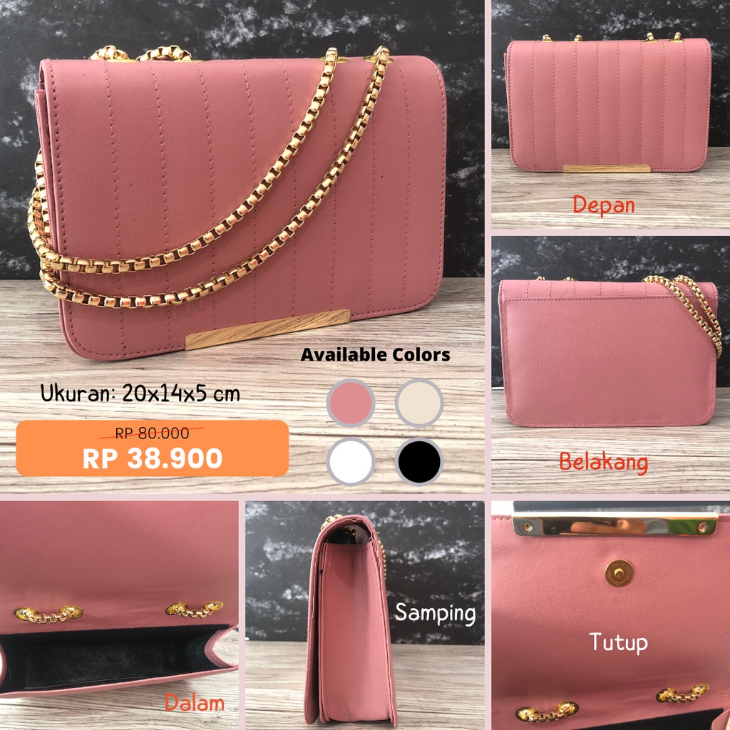 Tas slingbag/selempang wanita/cewek remaja tali rantai bahan kulit sintetis kekinian viral tiktok re