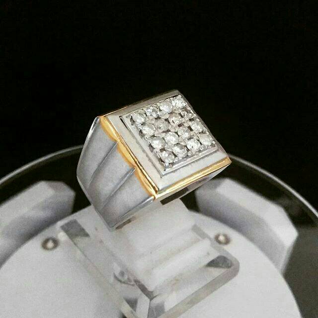 Cincin berlian pria mata 16-berlian asli