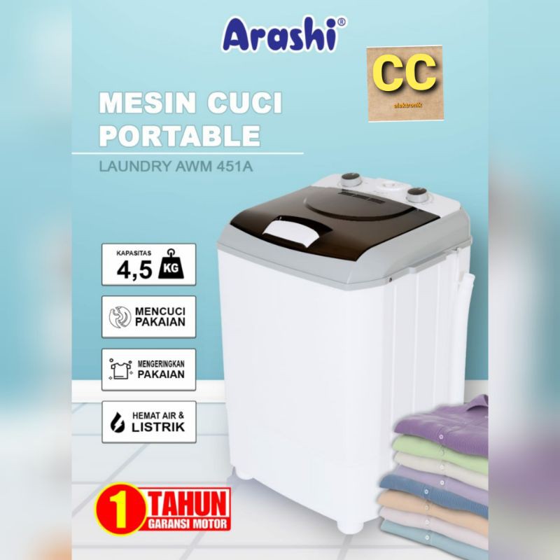 Mesin Cuci Portable Arashi AWM1 451A 4.5kg AWM 1 451A Mesin Cuci Arashi Garansi Resmi