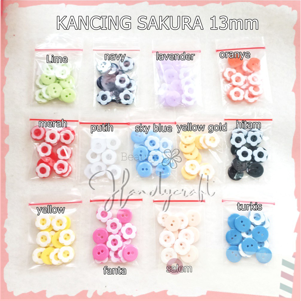 kancing sakura 13 mm/ lusin kancing baju motif bunga