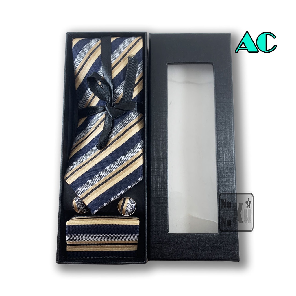 Dasi Panjang + Pocket Square + Cufflink Set Box