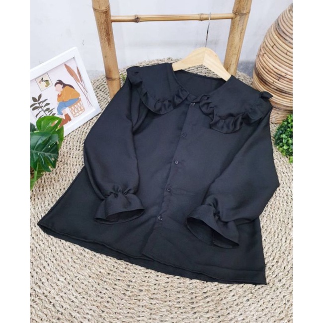 BLOUSE MIZU TARTAN / BLOUSE TARTAN KOREAN STYLE / BLOUSE KOTAK KOTAK KERAH REMPEL-ANDREA HITAM