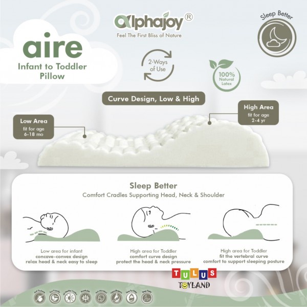 Alphajoy AIRE Infant to Toddler Pillow 100% Natural Latex Bantal contour postur tidur sehat anak bayi balita anti kuman