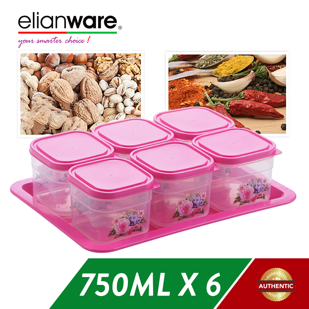 Elianware Kue Kering Cookies Snacks Airtight Container with Tray (6 Pcs)