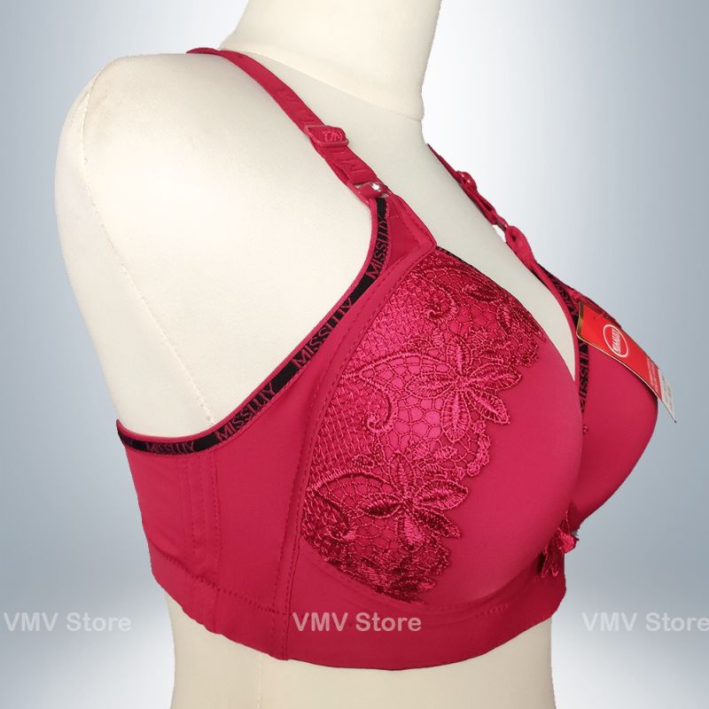 0Bra Jumbo Cup C Misslily ML 1099 Tanpa Kawat Kait 3 Motif Lace Brukat Bh Wanita Cup Besar Sexy Asli