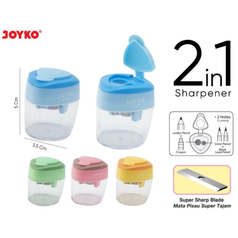 Rautan Serutan JOYKO Sharpener 2 in 1 B-166 Untuk Pensil dan Crayon