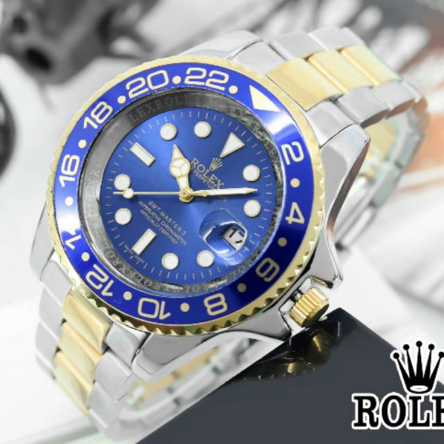Jam tangan Rolex Pria GMT-master 2 tanggal aktif stainless steel Diameter 4,5cm #jamtanganpria