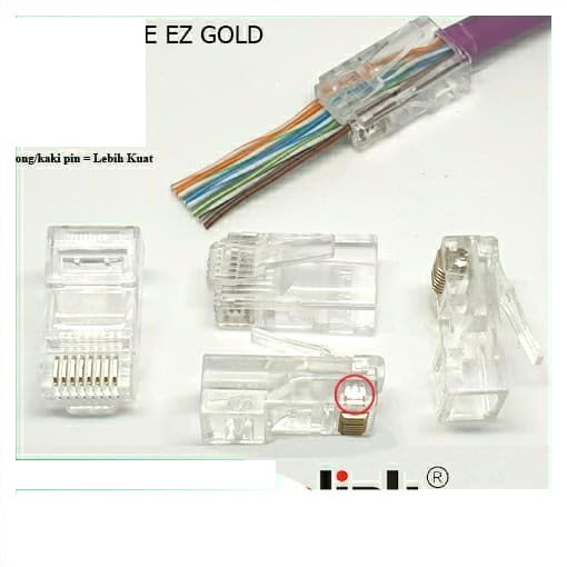 Vascolink Connector Rj45 Cat6 EZ GOLD Lite 50pcs Tembus Anti gagal