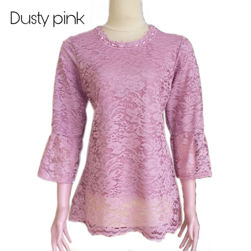 Atasan brukat by Aushia || Atasan Brokat modern || Blus Brokat simple-Pink