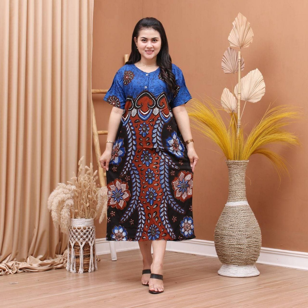 Daster Batik Prass - Motif Abstrak - Leher Kancing - Busui - Bumil - Centini Hitput-Renata Biru