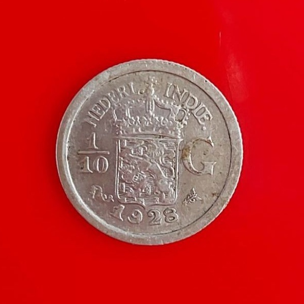 Uang Kuno Asli - 1/10 Gulden th 1928 - Nederl Indie