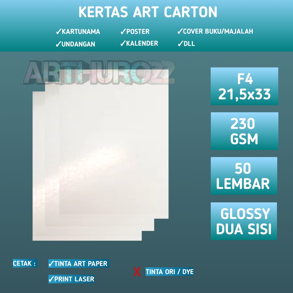 

Kertas art carton/art paper 230 gsm F4 isi 50 lembar/art karton 230 gram folio