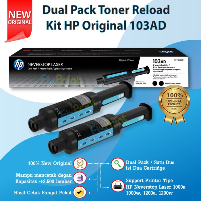 Dual Pack Toner Reload Kit HP Original 103AD W1103AD 1000a 1000w 1200a