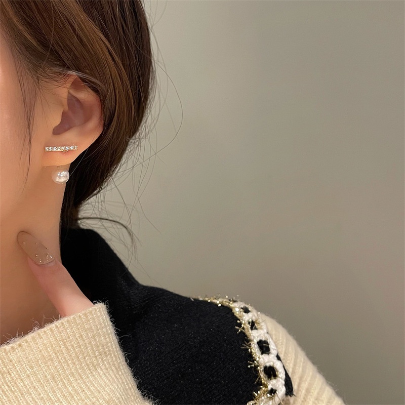 Anting Tusuk Bandul Mutiara / Berlian Imitasi Simple Untuk Wanita