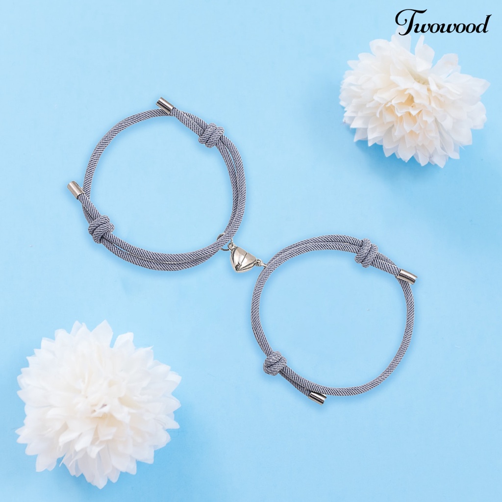 Twowood 2Pcs Beautiful Bracelet Magnetic Adsorption Alloy Elegant Length Adjustable Fashion Bracelet for Dating