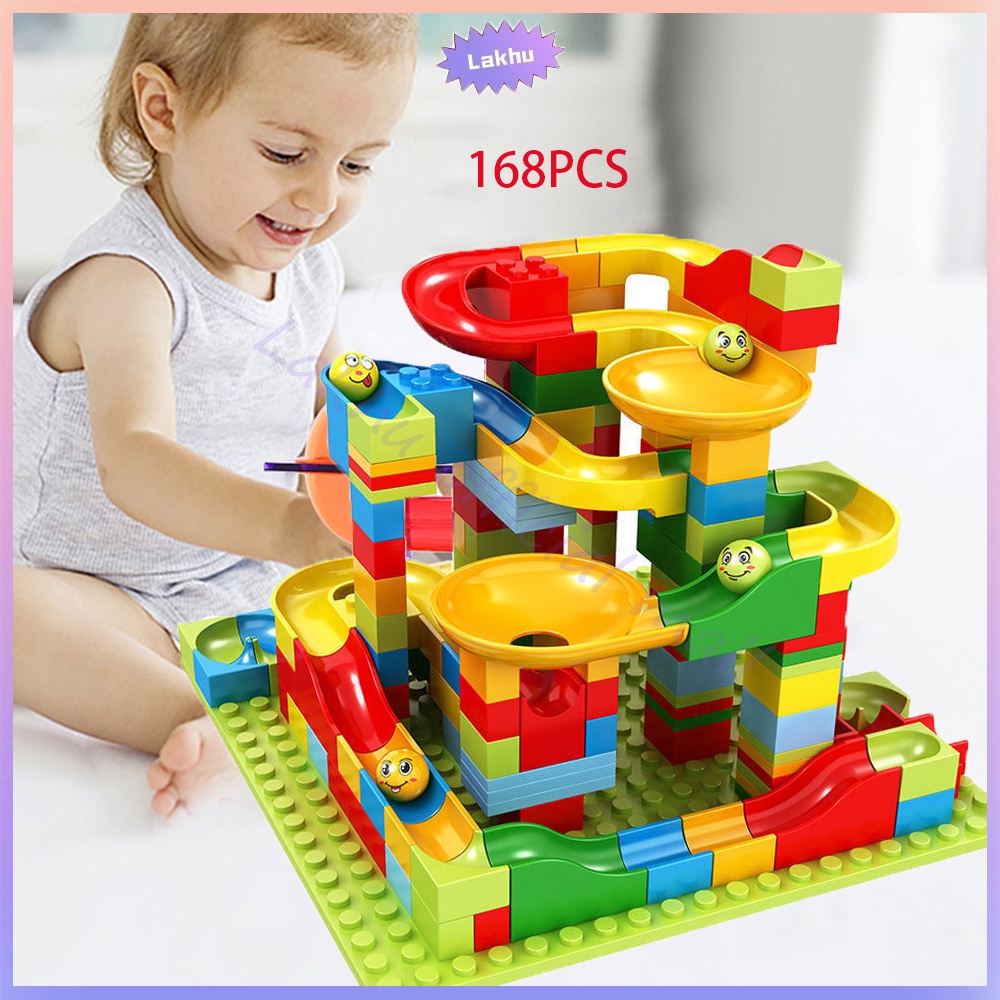 JCHO 168pcs Mainan Building Brick Block Marble Race Run Maze Block Balok Susun