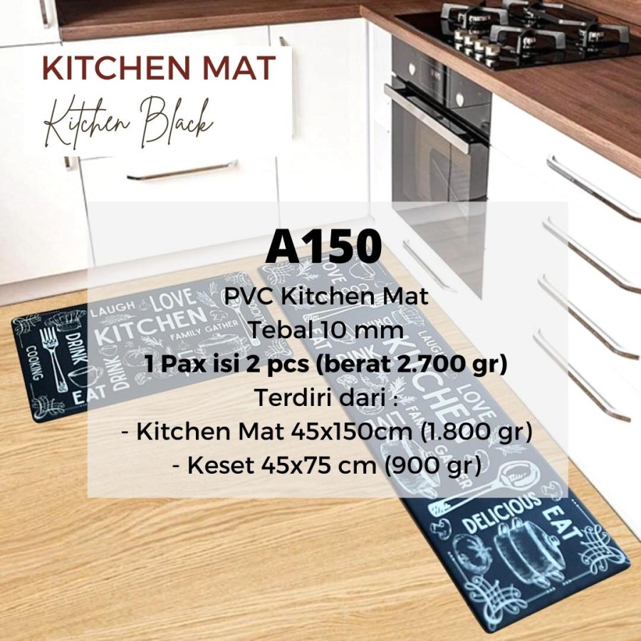 Exclusive Kitchen Mat 2 in 1 Keset Dapur Anti Slip Kitchen Black-7