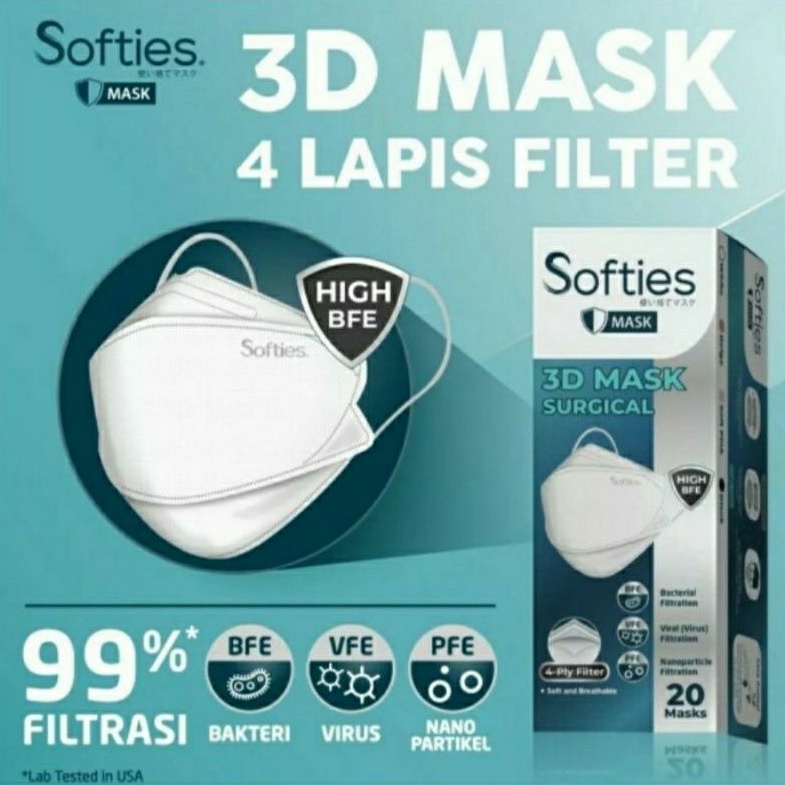 Softies 3D MASK SURGICAL 4ply isi 20 / Masker Medis KF94  Softies 4ply