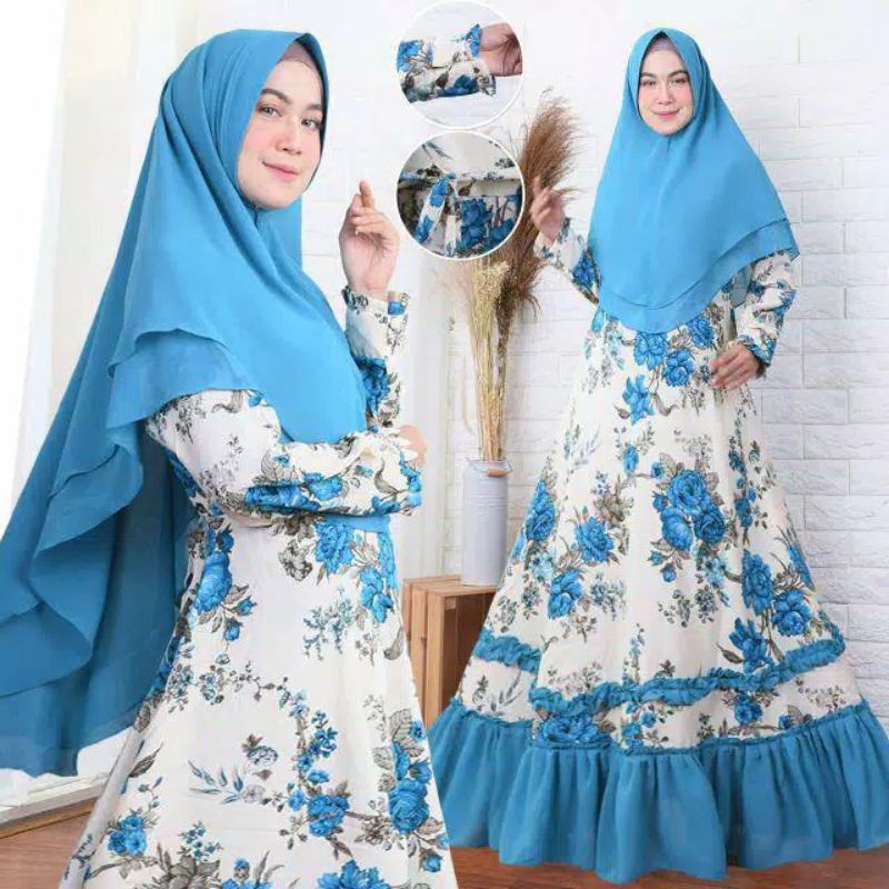 gamis syari monalisa premium mewah ld112 pb140 hight quality plus khimar ceruty syari rempel