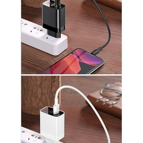 Super Murah Baseus Mirror Lake Dual QC Digital Display Quick Charger A+A EU 18W