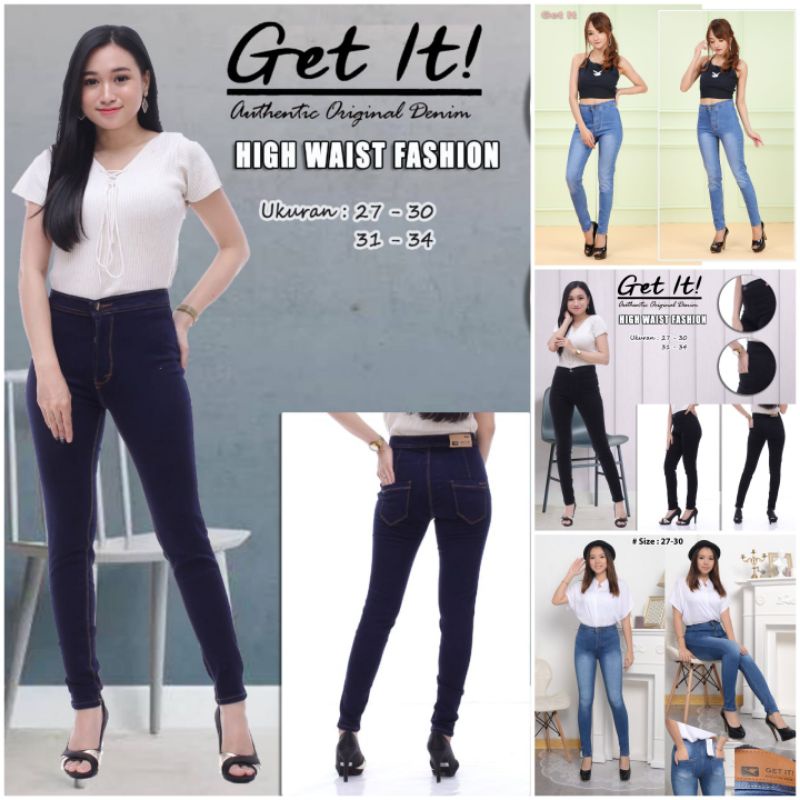CELANA CEWEK GET'IT / HIGHWAIST / BAHAN SOFT JEANS / WARNA BIRU MUDA 27-34+ah