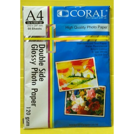 KERTAS FOTO CORAL DOUBLE SIDE GLOSSY A4 120 GSM