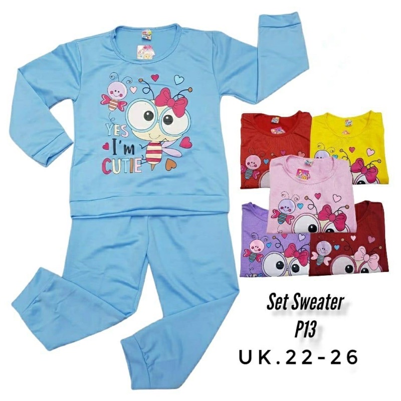 SET SWEATER ANAK PEREMPUAN UMUR 7-9 TAHUN MOTIF BUG