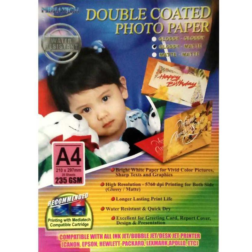 

Mediatech Double Coated Photo Paper A4 235 Gsm Glossy Matte - 20 Sheet J-Clickn Ayo Beli