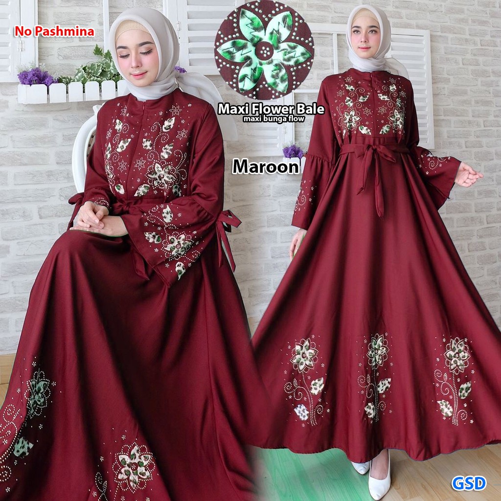 syari muslim wanita busui /gamis baletoli sablon mute/maxi dress muslim kekinian/MAXI FLOWER BALE