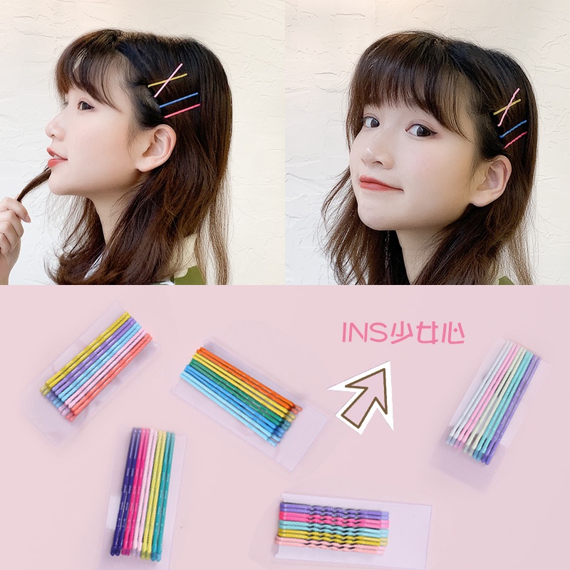 10-piece set Jepit Rambut Bahan metal Satu Baris Warna Permen Untuk Anak Korea Sehari-Hari Klip Poni Sederhana