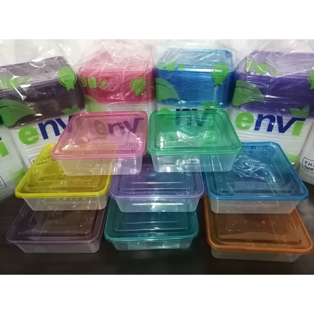 Thinwall 2000 ml Elastis Square + Tutup Warna Clear Merek ENVI PREMIUM HARGA 25 PCS Kotak Plastik mi