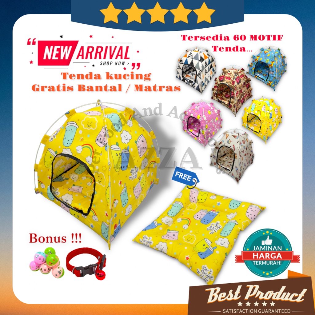 Tenda Kucing Anjing Portable Murah Gratis Tempat Tidur Kucing Kualitas Premium / Tenda Kucing Bisa di Lipat free Matras Kucing (Ukuran 40x40x42)