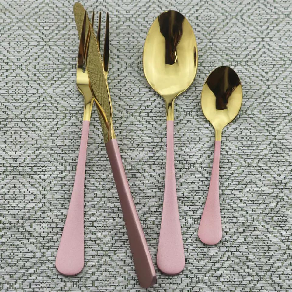 dinner table spoon set gold series portable / sendok garpu sendok teh pisau steak stainless set