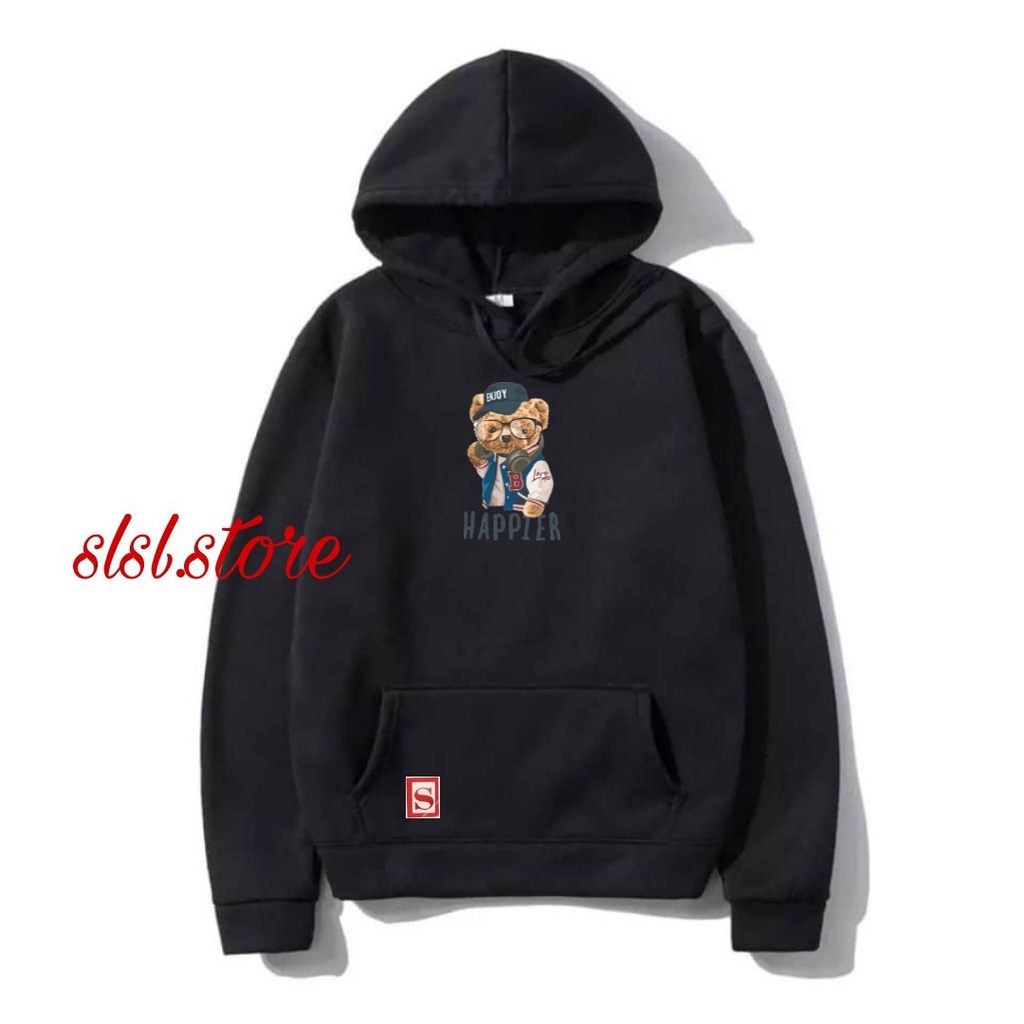 Jaket Pria Original Bahan Cotton Flece Asli Gambar Boneka Beruang Terbaru Unisex Distro Sweter Cewek Cowok Katun Tebal Hoodie Korea Style Warna Hitam COD