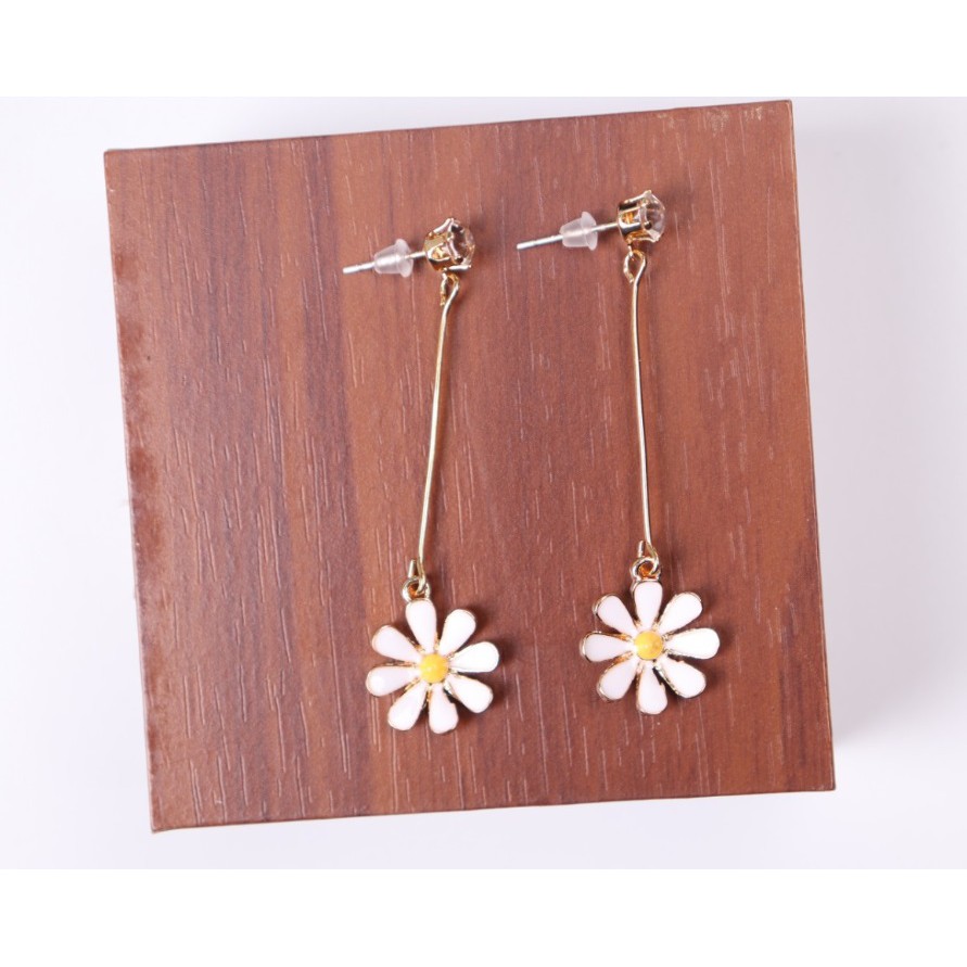 Anting Gantung WHITE DAISY LONG Bunga S925 Korea Fashion Women Diamond Earring Giwang Aksesoris Cewe