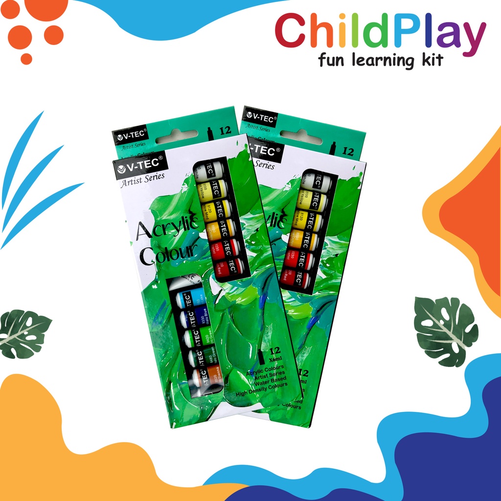 

cat acrylic 6 ml 12 colour merk v tech artist series water based murah