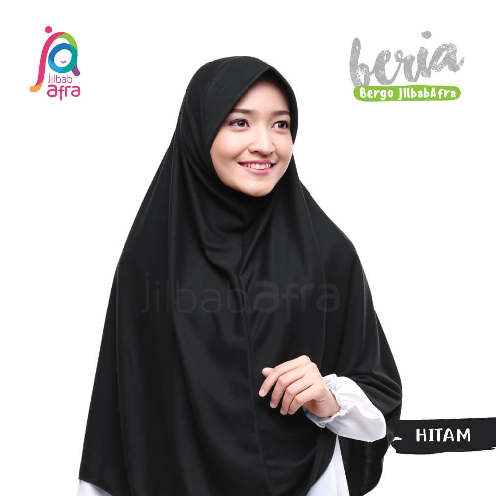 Jilbab Beria Hitam - Bergo Jilbab Afra - Hijab Instan Bahan Kaos, Adem &amp; Lembut